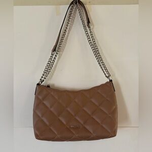 Nine West Tan Quilted Shoulder Bag with Silver Chain Strap